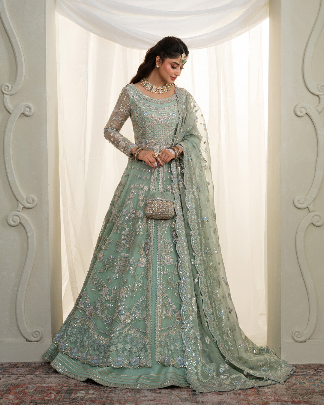 faiza saqlain green dress Faiza Saqlain | Roim Silk Edit | Gomana main image 0