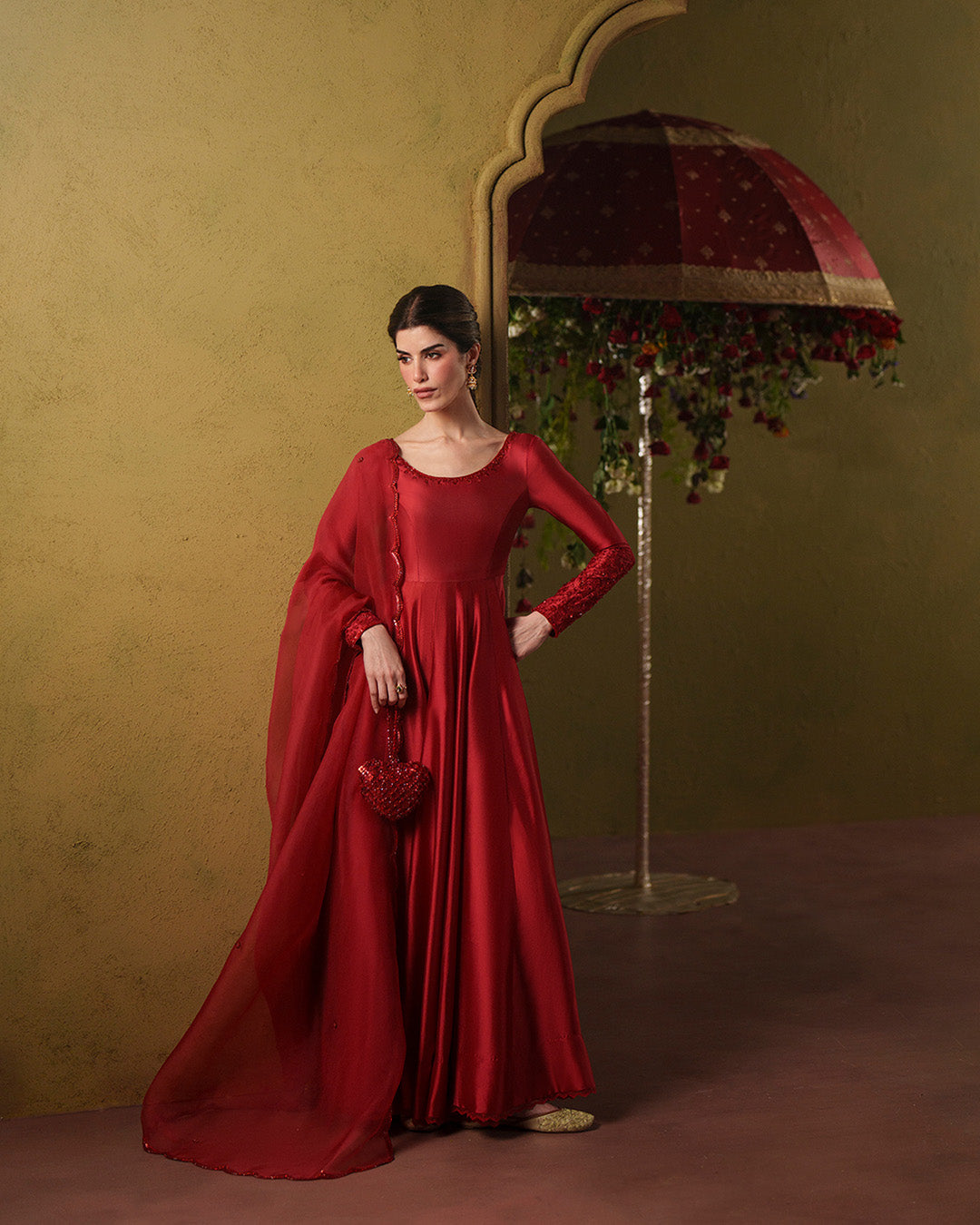 red formal pakistani dresses Latest Crimson Red Pakistani Dress in Long Style Online MEDIUM main image 1