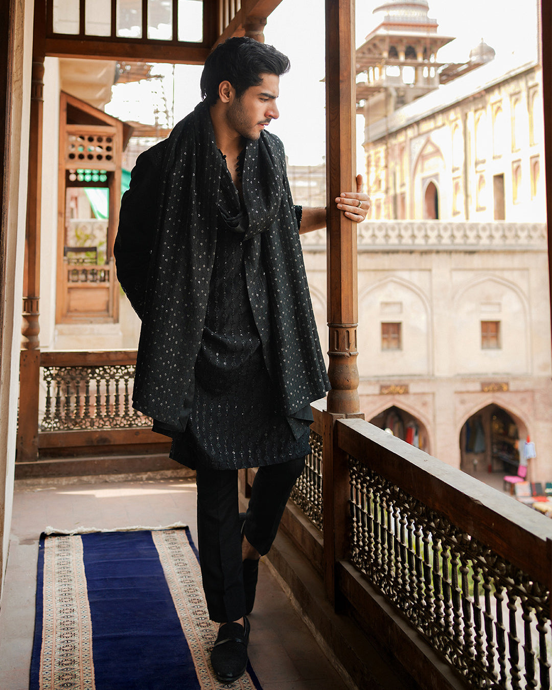 Black kurta pajama with shawl cheap